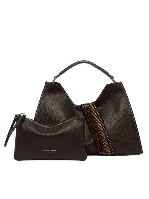 Borsa da donna in pelle martellata a spalla/tracolla con tracolla removibile, color espresso/castoro GIANNI CHIARINI | 10566RNGDBLNASPM14064